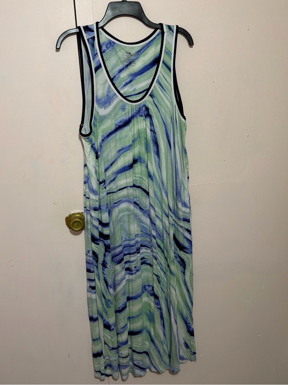 Secret Treasures Blue & Green Marble-Print Sleeveless Maxi Dress